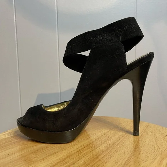 Bakers Debbie Black Suede Peep Toe High Heels Women’s 8M - Picture 3 of 11